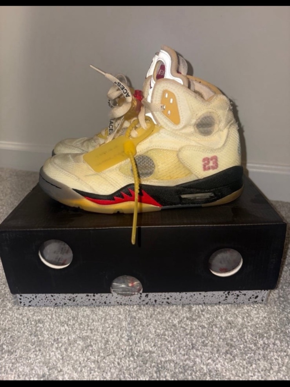 Jordan Yellow and Red Air Jordan 5 Retro Sneaker